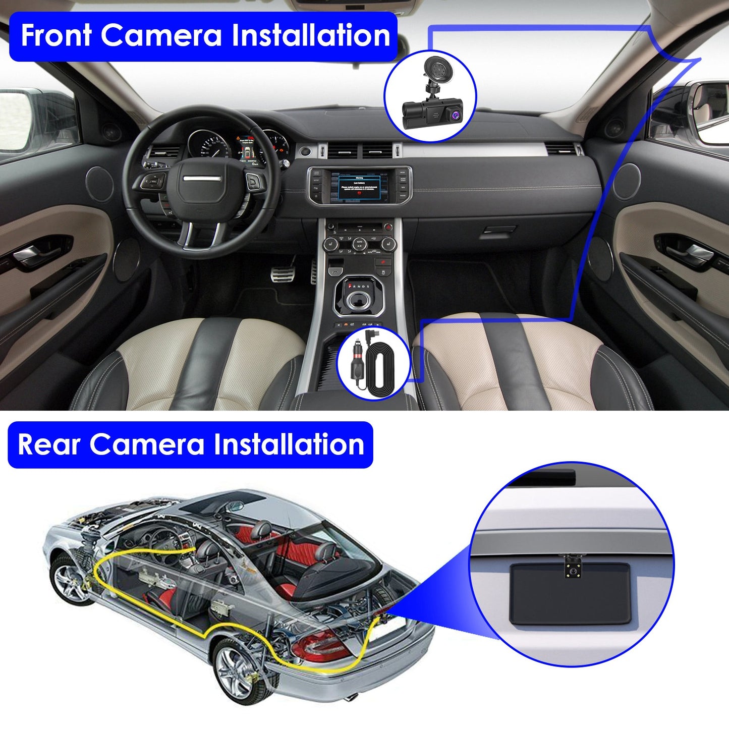 1Pc Wifi FHD 1080P Car Dash Cam 3 Channels Front Rear inside Dash Camera with Loop Recording Reversing Visual 170 Degree Wide Angle 64G Card Included