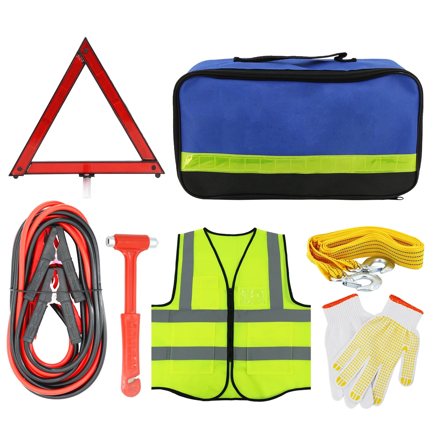 New Car Emergency Roadside Assistance Kit Jumper Cable Tow Strap First Aid Supplies Multipurpose Pack Motorist Self-Defense Tool