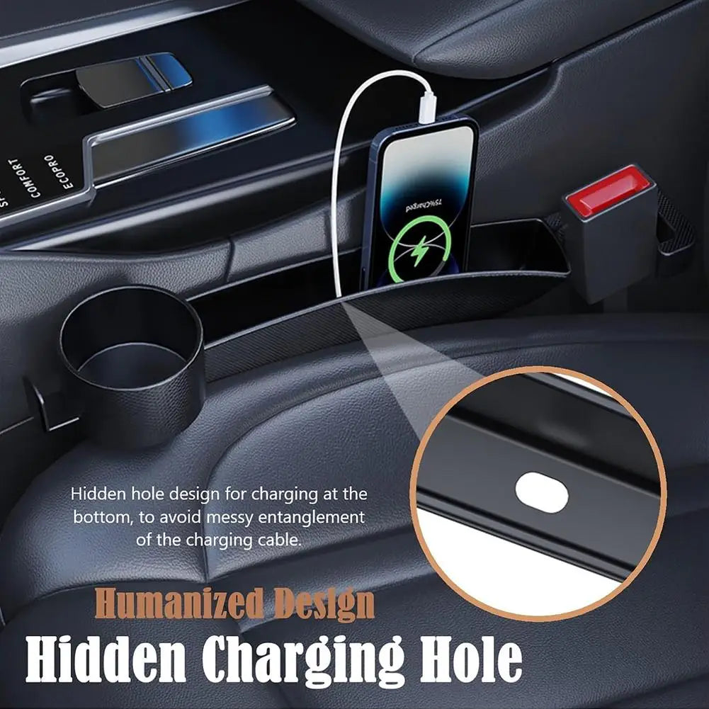 Car Seat Organizer 4 in 1 Multifunctional Gap Filler Organizer Storage Box with Cup Holder Hook Auto Gap Filler Strip Belt