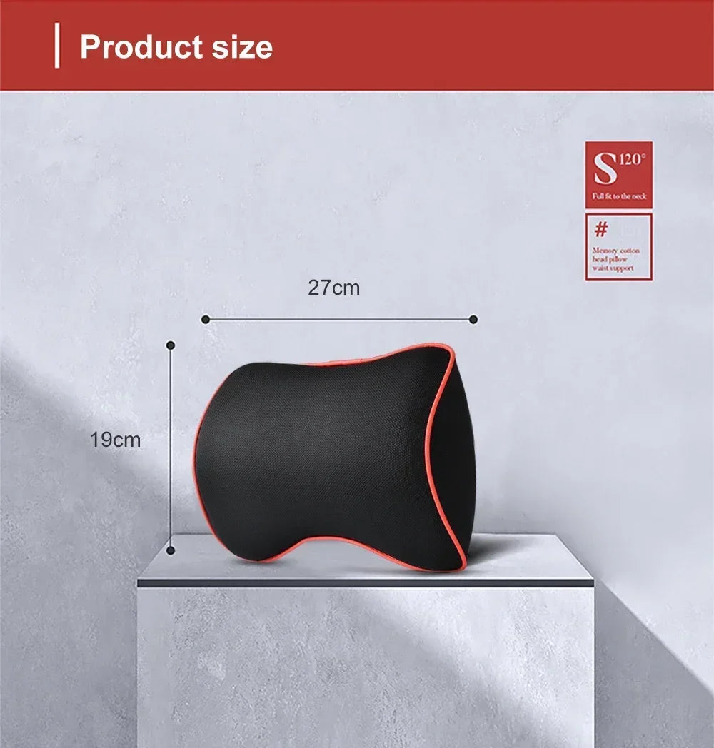 Memory Foam Car Headrest Pillow Leather Embroidered Seat Supports Sets Back Cushion Adjustment Auto Neck Rest Lumbar Pillows