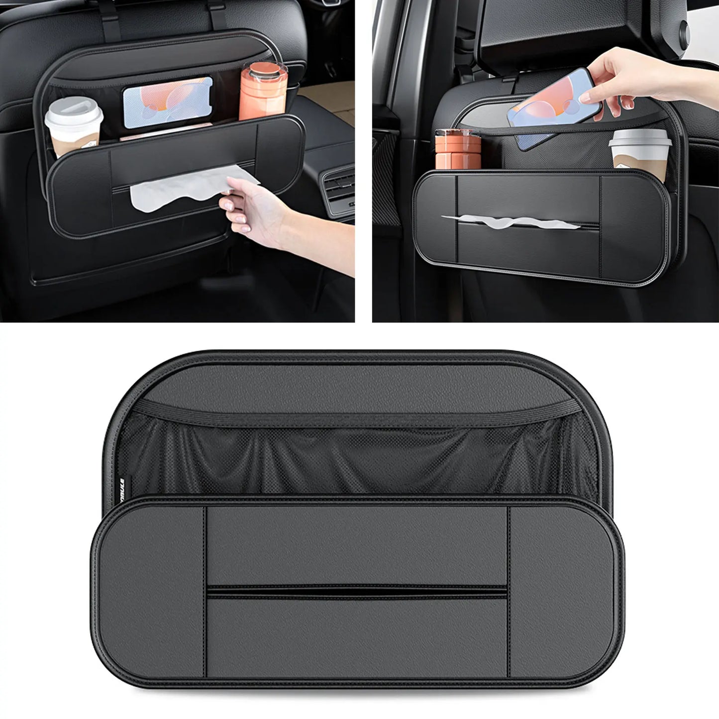 High Capacity Adjustable Car Storage Box Backseat 5 Bag Trunk Organizer Multi-Use PU Leather Car Seat Back Organizers with Bag