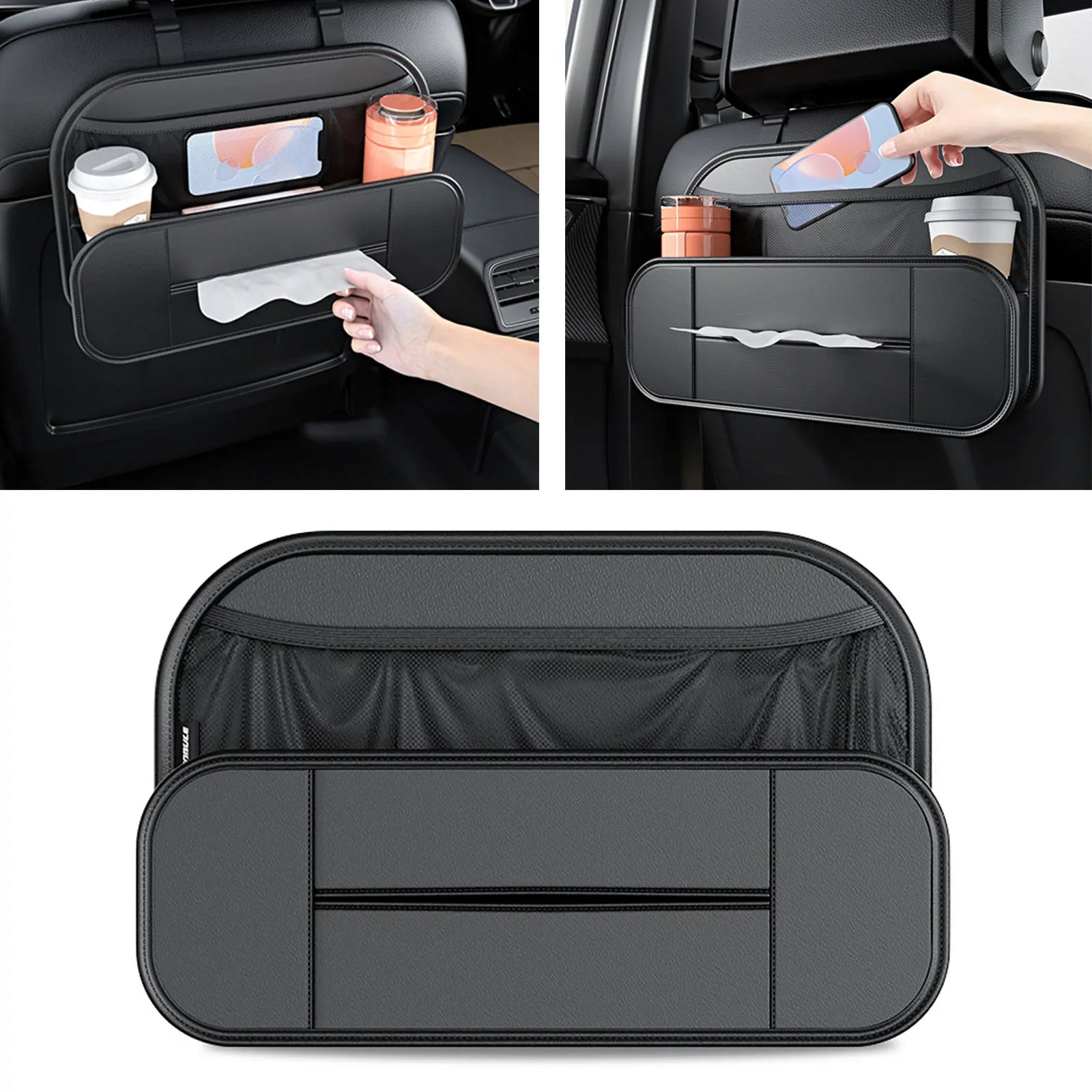 High Capacity Adjustable Car Storage Box Backseat 5 Bag Trunk Organizer Multi-Use PU Leather Car Seat Back Organizers with Bag