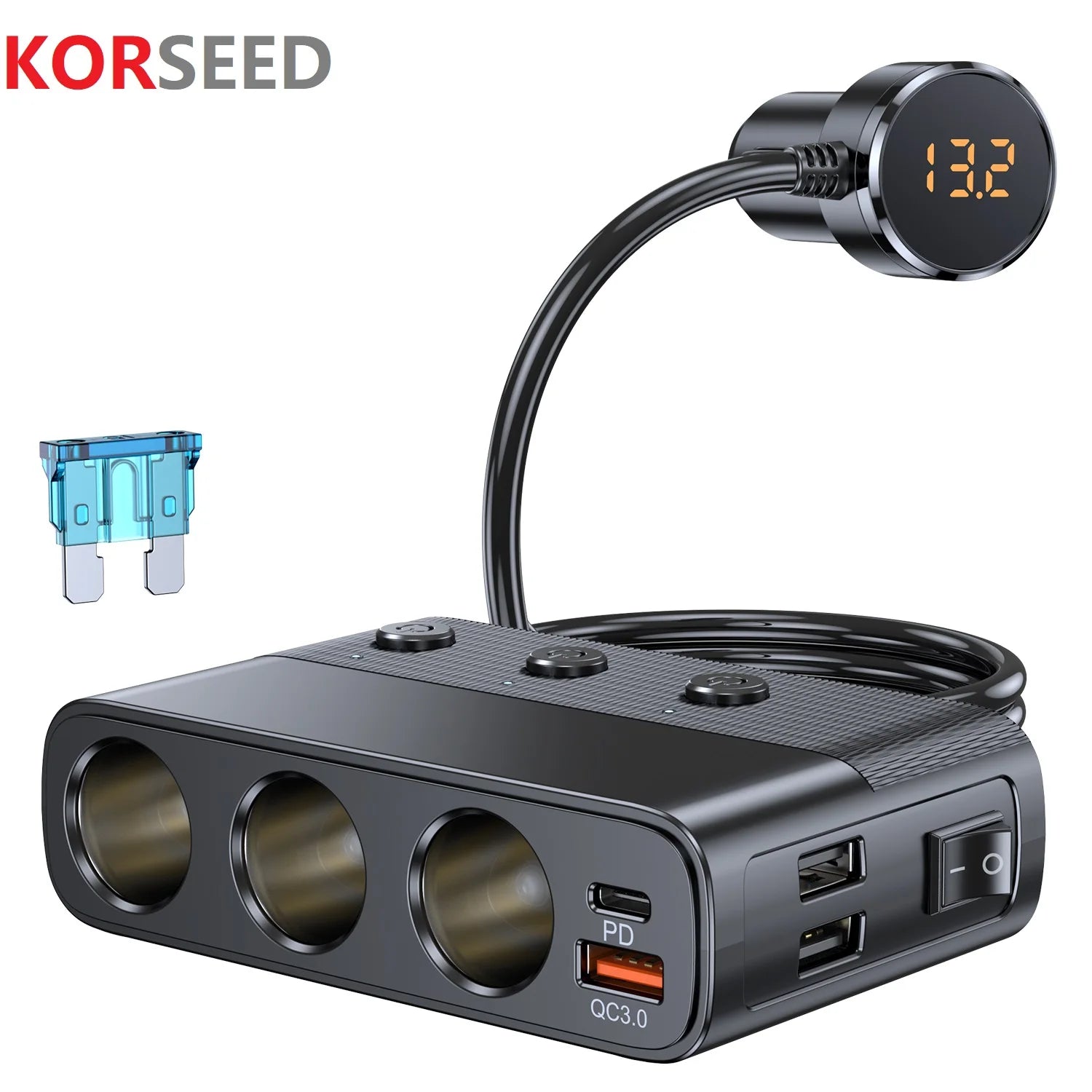 New 127W 7-In-1 Car Charger Splitter Pd30W QC3.0 Cigarette Lighter Adapter Car Cigarette Lighter Socket Splitter with Switch