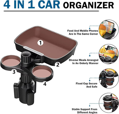 Dual Cup Holder Expander Adjustable for 360°Rotating Multifunctional Car Seat Cup Holder Snack Tray Drink Holder