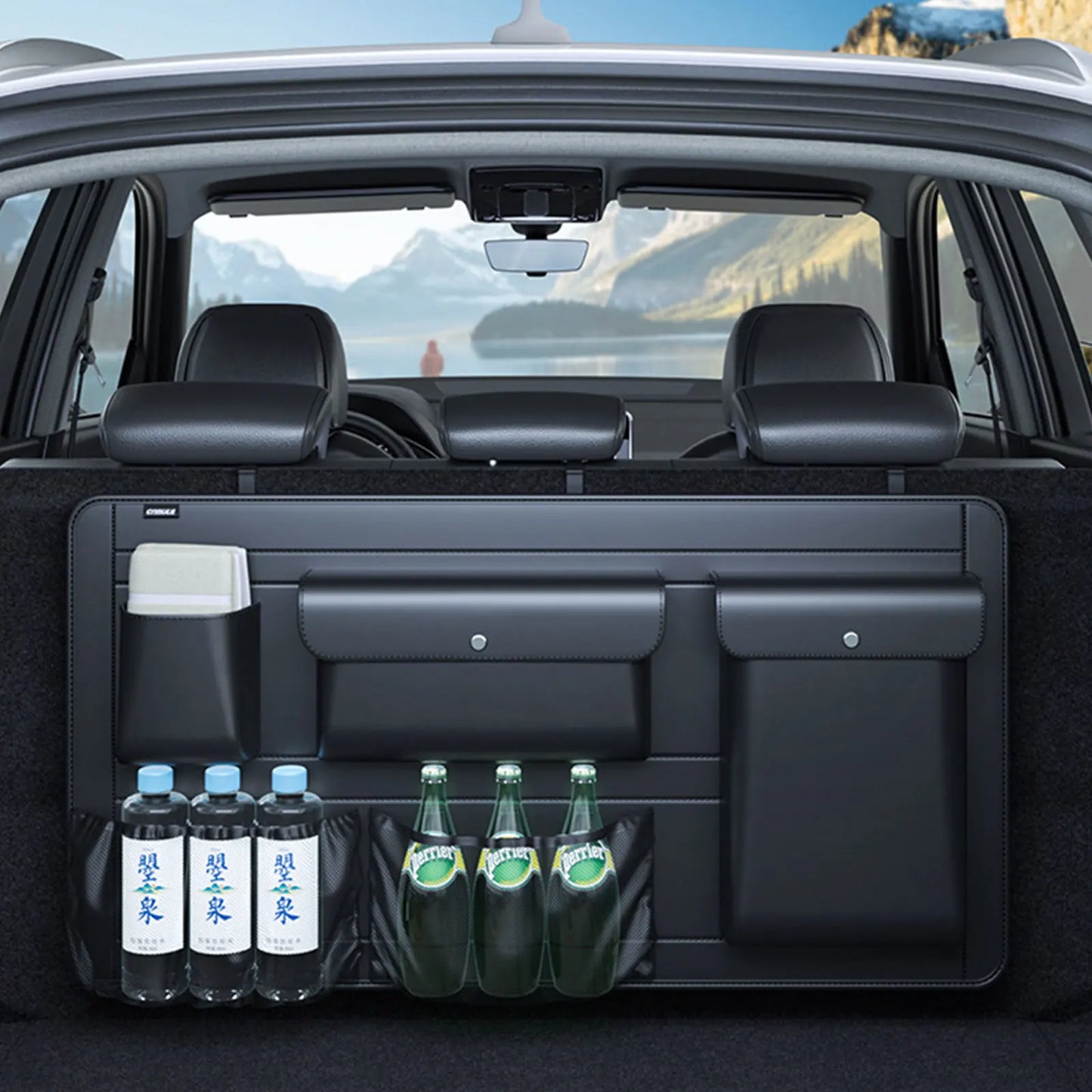 High Capacity Adjustable Car Storage Box Backseat 5 Bag Trunk Organizer Multi-Use PU Leather Car Seat Back Organizers with Bag
