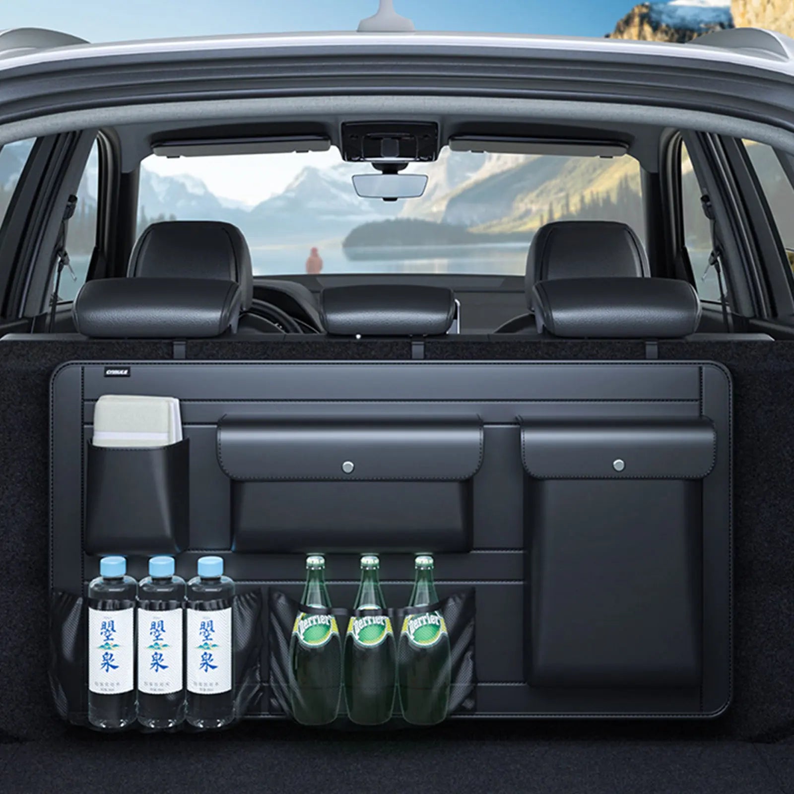 High Capacity Adjustable Car Storage Box Backseat 5 Bag Trunk Organizer Multi-Use PU Leather Car Seat Back Organizers with Bag