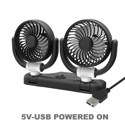SEAMETAL Car Fan 360 Adjustable 2 Head Air Fan Auto Electric Fan USB 5V/12V/24V Fan 2 Speeds Dashboard Fan for Car Home Office