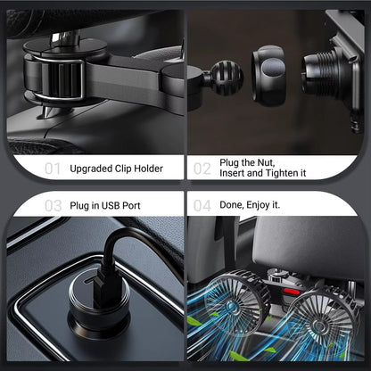 Car Fan for Backseat, USB Powered Dual Head Car Seat Fans, 360° Rotatable Car Window Fan, Powerful Air Circulation Car Rear Fan