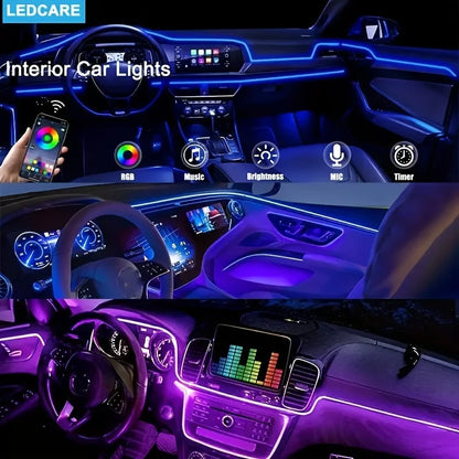 1/2Pcs Ambient Car Led Strip Lights Kit, Dimmable Interior Lighting Accessories for Motor Vehicles, Music Sync