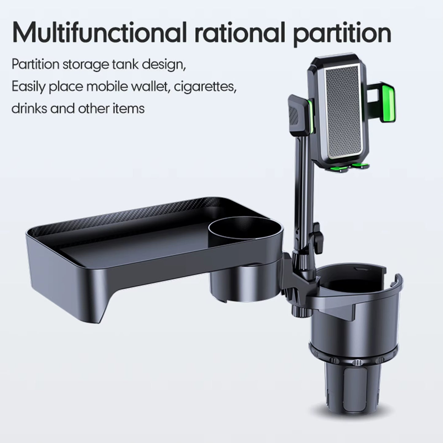 Car Cup Holder Multifunctional Cup Holder Expander with 360° Rotation Tray Mobile Phone Holder Adjustable Base (Size L, Green)