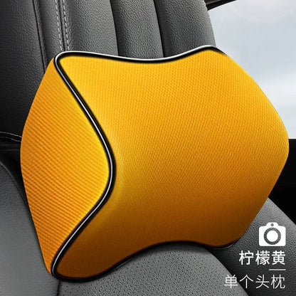 Memory Foam Car Headrest Pillow Leather Embroidered Seat Supports Sets Back Cushion Adjustment Auto Neck Rest Lumbar Pillows