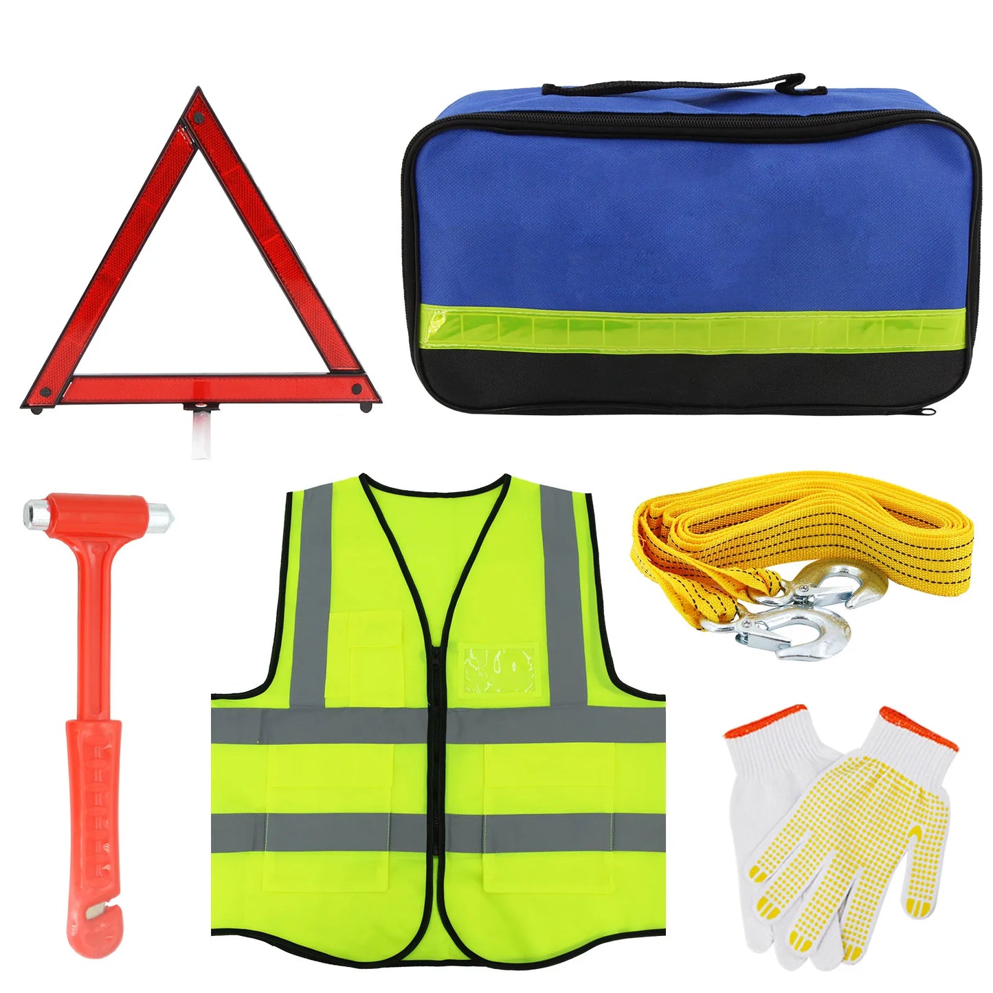 New Car Emergency Roadside Assistance Kit Jumper Cable Tow Strap First Aid Supplies Multipurpose Pack Motorist Self-Defense Tool