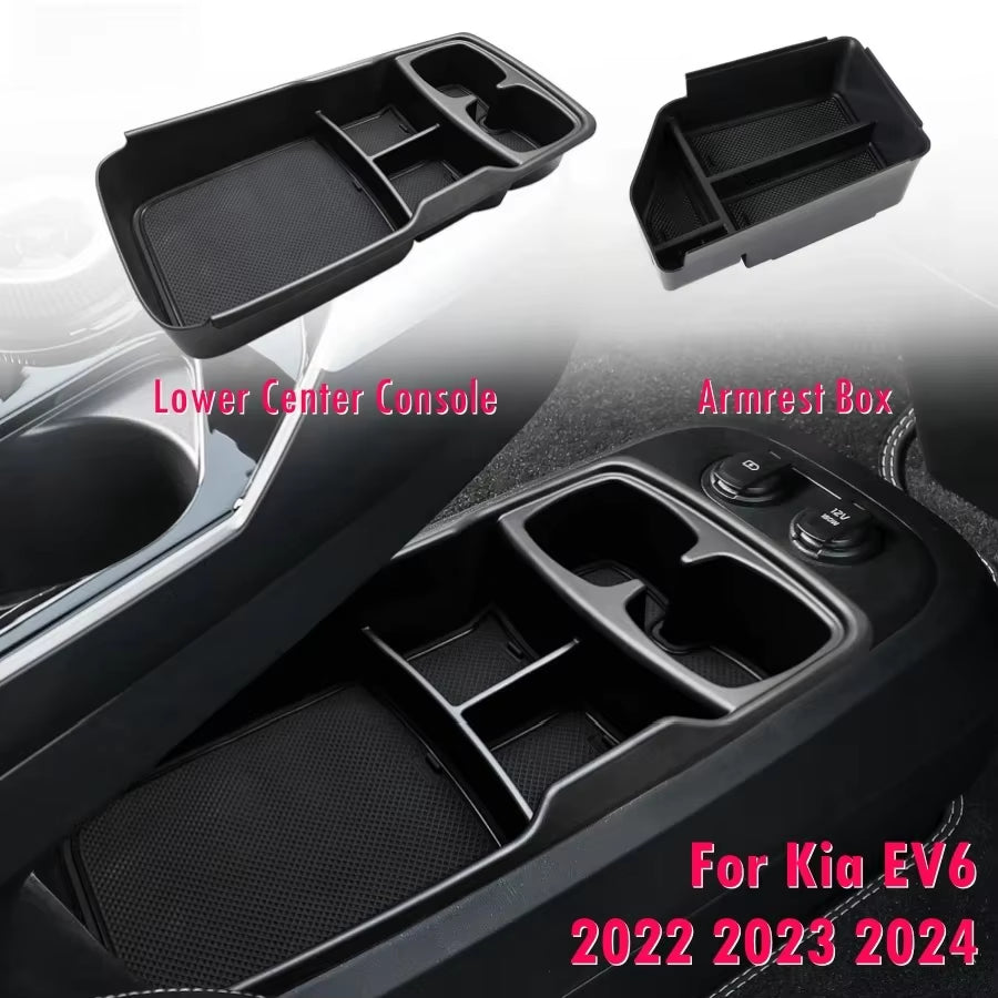 Lower Center Console Organizer Tray for Kia EV6 2023 2024 Armrest Storage Box Cup Holder ABS Material Interior Accessories