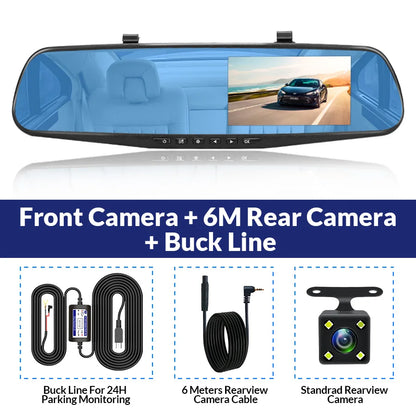 Dash Cam 4.3 Inch "Mini Rear-View Mirror Digital Dashcam, Front and Rear Dual Cameras IPS Front and Rear Camera Registrar Black