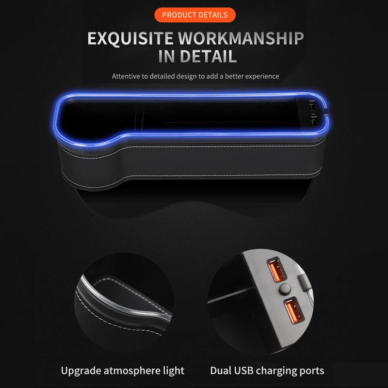 Car Seat Gap Filler Cup Holder 7 Colours Changing LED Car Crevice Storage Organizer Box with 2Usb Charger Car Accessories