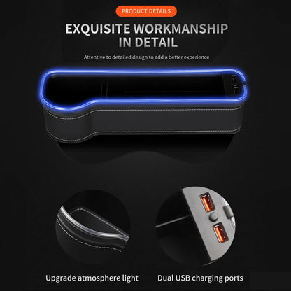 Car Seat Gap Filler Cup Holder 7 Colours Changing LED Car Crevice Storage Organizer Box with 2Usb Charger Car Accessories