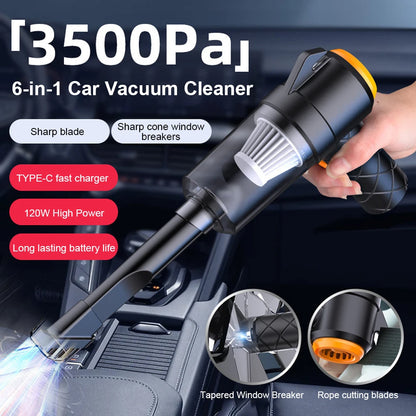 6 in 1 Blowing & Suction Vacuum Cleaner 3500PA Strong Suction Mini Handheld Cleaner Multifunctional for Car Home Office Cleaning
