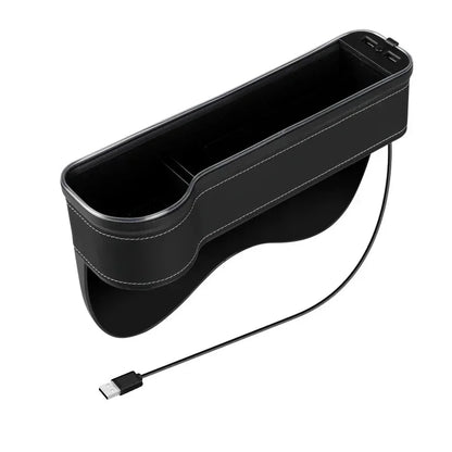 New Car Crevice Storage Box with 2 USB Charger Colorful LED Seat Gap Slit Pocket Seat Organizer Card Phone Bottle Cups Holder