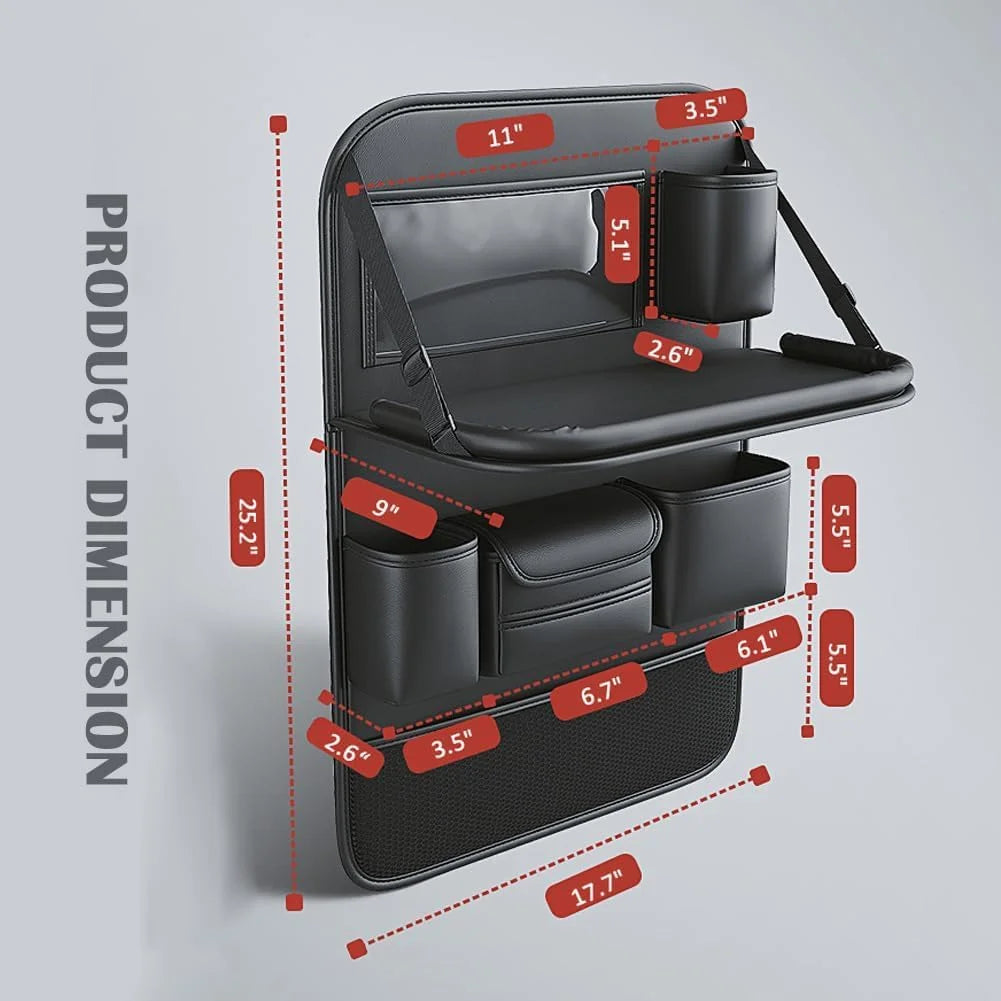 Car Backseat Organizer with Foldable Table Tray＆Stain Proof Ipad Storage PU Leather Car Seat Back Protectors Kick Car Essential