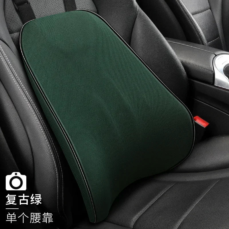 Memory Foam Car Headrest Pillow Leather Embroidered Seat Supports Sets Back Cushion Adjustment Auto Neck Rest Lumbar Pillows