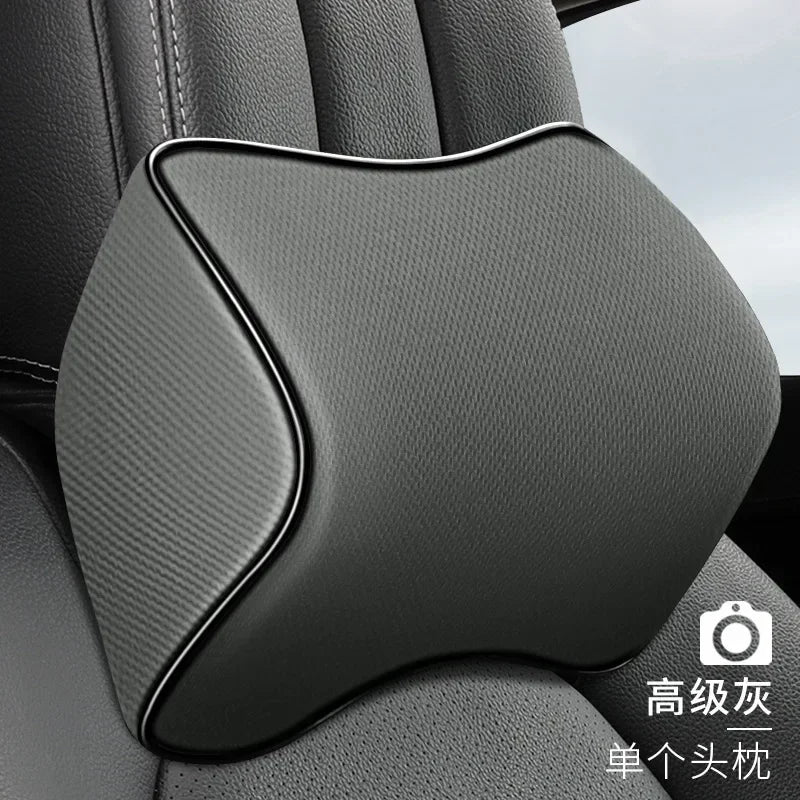 Memory Foam Car Headrest Pillow Leather Embroidered Seat Supports Sets Back Cushion Adjustment Auto Neck Rest Lumbar Pillows