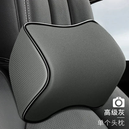 Memory Foam Car Headrest Pillow Leather Embroidered Seat Supports Sets Back Cushion Adjustment Auto Neck Rest Lumbar Pillows