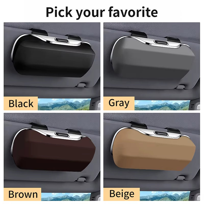 Universal Clip-On Car Sunglasses Holder — Sun Visor Eyeglass Case, Soft-Lined, Anti-Scratch, Durable ABS, Fits All Vehicles