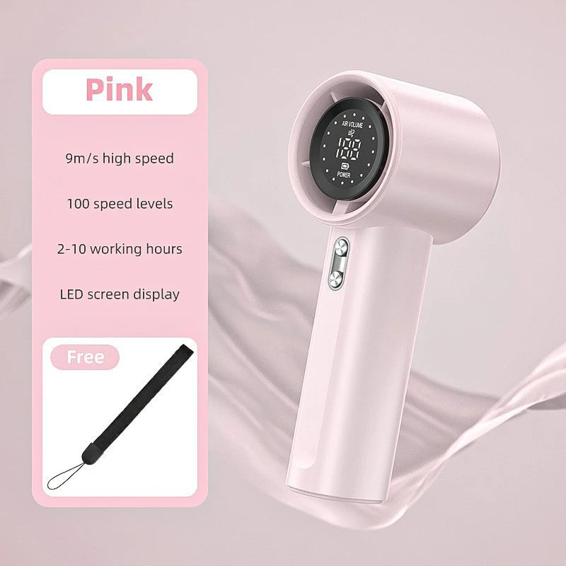 Handheld Small Fan Usb Charging 100 Levels Digital Display Rechargeable High-Speed Handheld Turbo Portable Violent Fan