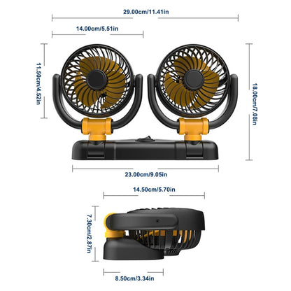 SEAMETAL Car Fan 360 Adjustable 2 Head Air Fan Auto Electric Fan USB 5V/12V/24V Fan 2 Speeds Dashboard Fan for Car Home Office