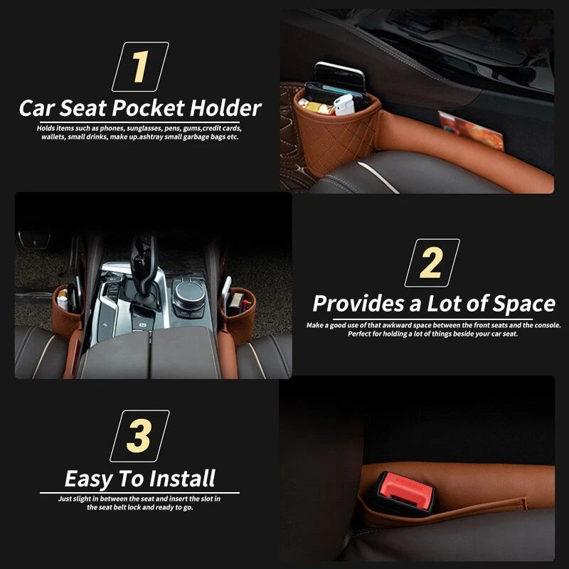 Leather Car Seat Gap Filler Pockets Organizer Multifuntion Car Seats Leak Stop Pad Soft Padding Phone Cards Holder Storage Box