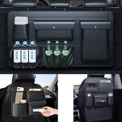 High Capacity Adjustable Car Storage Box Backseat 5 Bag Trunk Organizer Multi-Use PU Leather Car Seat Back Organizers with Bag