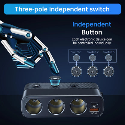 New 127W 7-In-1 Car Charger Splitter Pd30W QC3.0 Cigarette Lighter Adapter Car Cigarette Lighter Socket Splitter with Switch