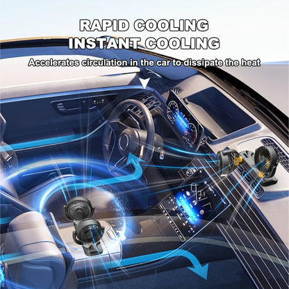 SEAMETAL Car Fan 360 Adjustable 2 Head Air Fan Auto Electric Fan USB 5V/12V/24V Fan 2 Speeds Dashboard Fan for Car Home Office