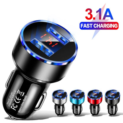 High Quality 3.1A Dual USB Car Charger 2 Port LCD Display Voltmeter 12-24V Cigarette Lighter Socket Car Charger Adapter