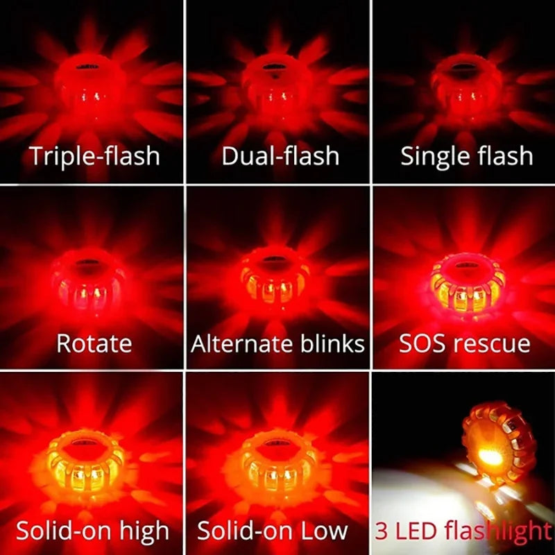 1/2/3/4/6/8/10/12Pcs LED Warning Light Built-In Battery 9Mode Safety Flare Dash Emergency Flashing Lamp Portable Strobe Light
