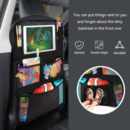 Car Back Multi Pocket Storage Bag with Tablet Holder Protector for Kids Car Seat Organizer Multifunctional Oxford Bag