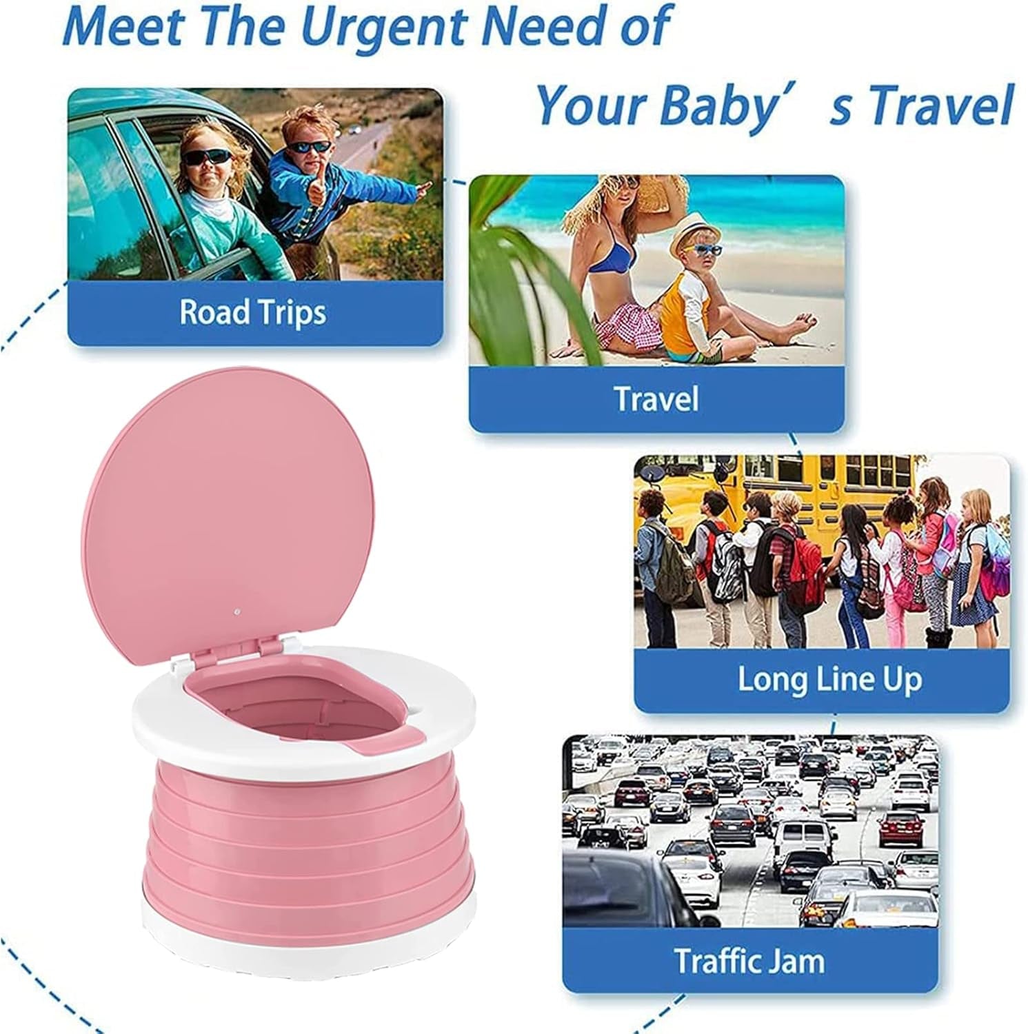 Travel Potty for Toddler, Portable and Foldable Toilet, Apply to Seat Emergency Toilet for Car, Camping, Outdoor, Indoor (Pink, Small)