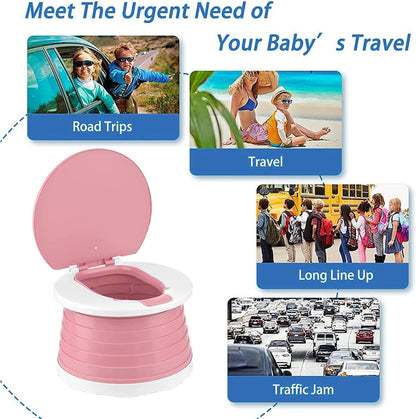 Travel Potty for Toddler, Portable and Foldable Toilet, Apply to Seat Emergency Toilet for Car, Camping, Outdoor, Indoor (Pink, Small)