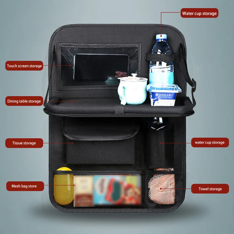 Foldable Car Seat Organizer with Tray Tablet Cell Phone Holder Multifunctional Car Interior Storage Universal Car Accessories