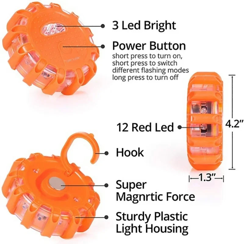 1/2/3/4/6/8/10/12Pcs LED Warning Light Built-In Battery 9Mode Safety Flare Dash Emergency Flashing Lamp Portable Strobe Light