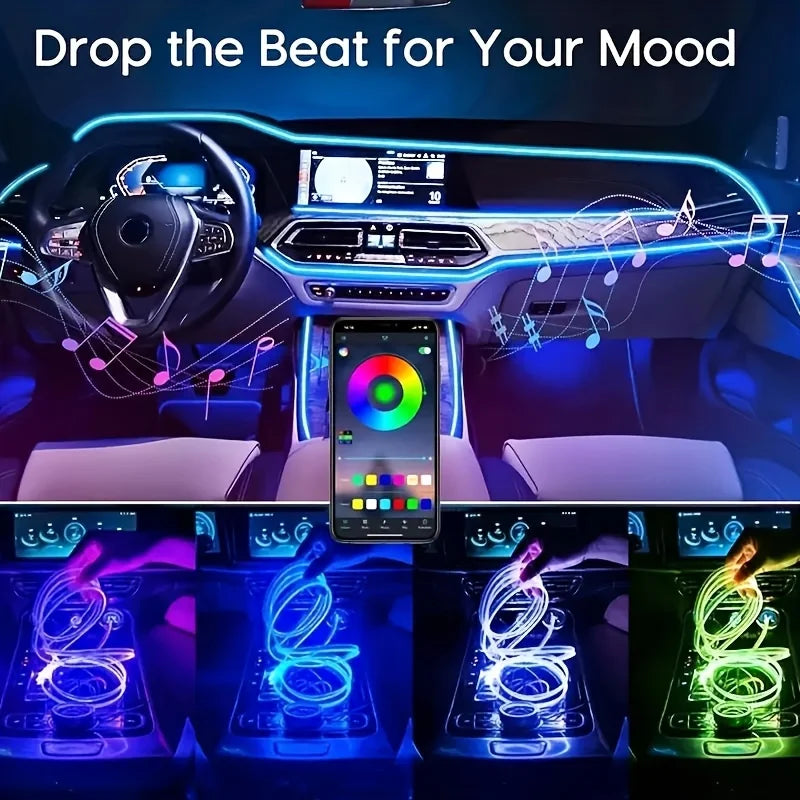 1/2Pcs Ambient Car Led Strip Lights Kit, Dimmable Interior Lighting Accessories for Motor Vehicles, Music Sync