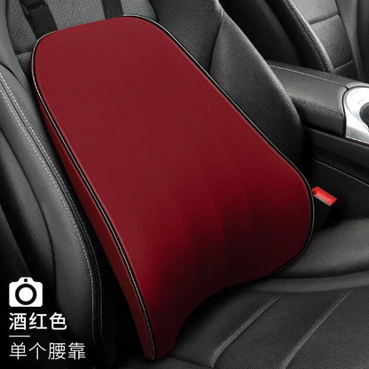 Memory Foam Car Headrest Pillow Leather Embroidered Seat Supports Sets Back Cushion Adjustment Auto Neck Rest Lumbar Pillows