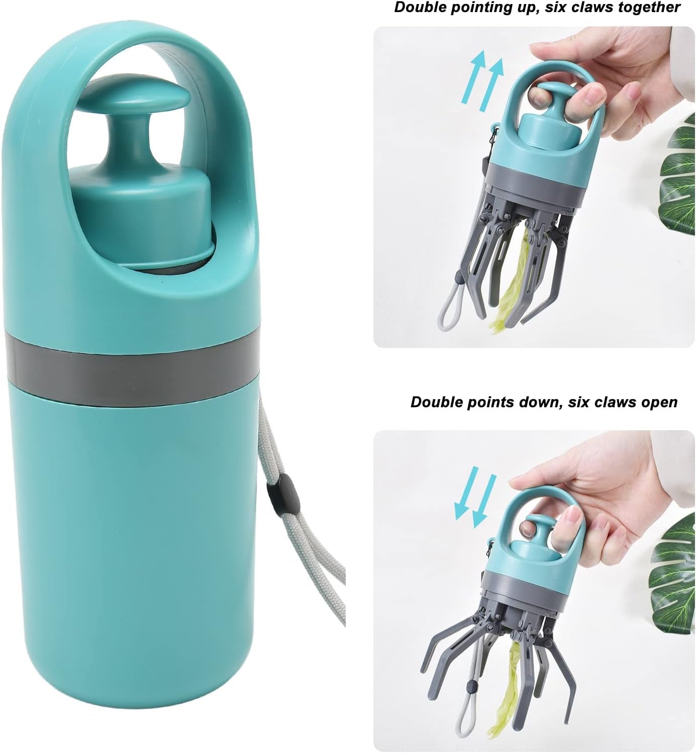 Dog Claw Poop Scooper, Lightweight Portable Poop Scooper with Bag Dispenser Dog Waste Picker Retractable Hanging Strap Pet Waste Scooper for Outdoor Walking