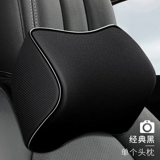 Memory Foam Car Headrest Pillow Leather Embroidered Seat Supports Sets Back Cushion Adjustment Auto Neck Rest Lumbar Pillows