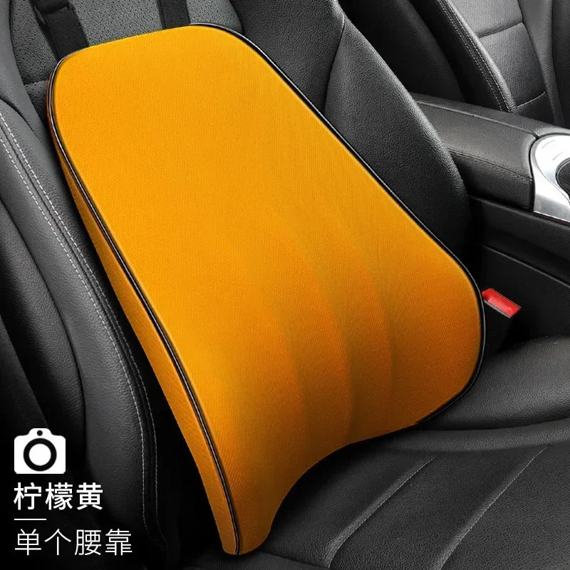Memory Foam Car Headrest Pillow Leather Embroidered Seat Supports Sets Back Cushion Adjustment Auto Neck Rest Lumbar Pillows