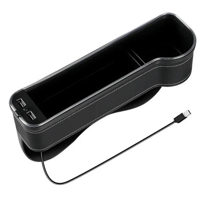 New Car Crevice Storage Box with 2 USB Charger Colorful LED Seat Gap Slit Pocket Seat Organizer Card Phone Bottle Cups Holder