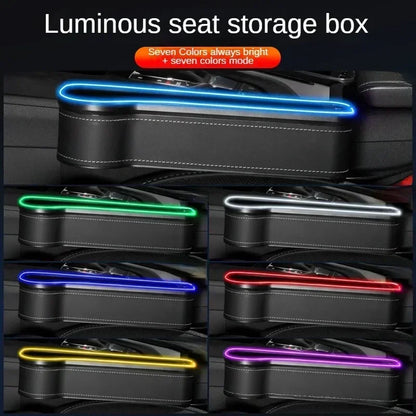 New Car Crevice Storage Box with 2 USB Charger Colorful LED Seat Gap Slit Pocket Seat Organizer Card Phone Bottle Cups Holder