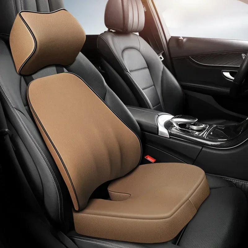 Memory Foam Car Headrest Pillow Leather Embroidered Seat Supports Sets Back Cushion Adjustment Auto Neck Rest Lumbar Pillows