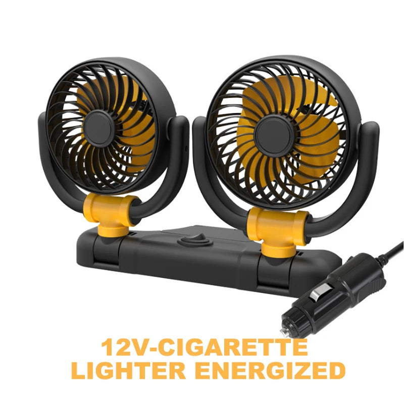 SEAMETAL Car Fan 360 Adjustable 2 Head Air Fan Auto Electric Fan USB 5V/12V/24V Fan 2 Speeds Dashboard Fan for Car Home Office