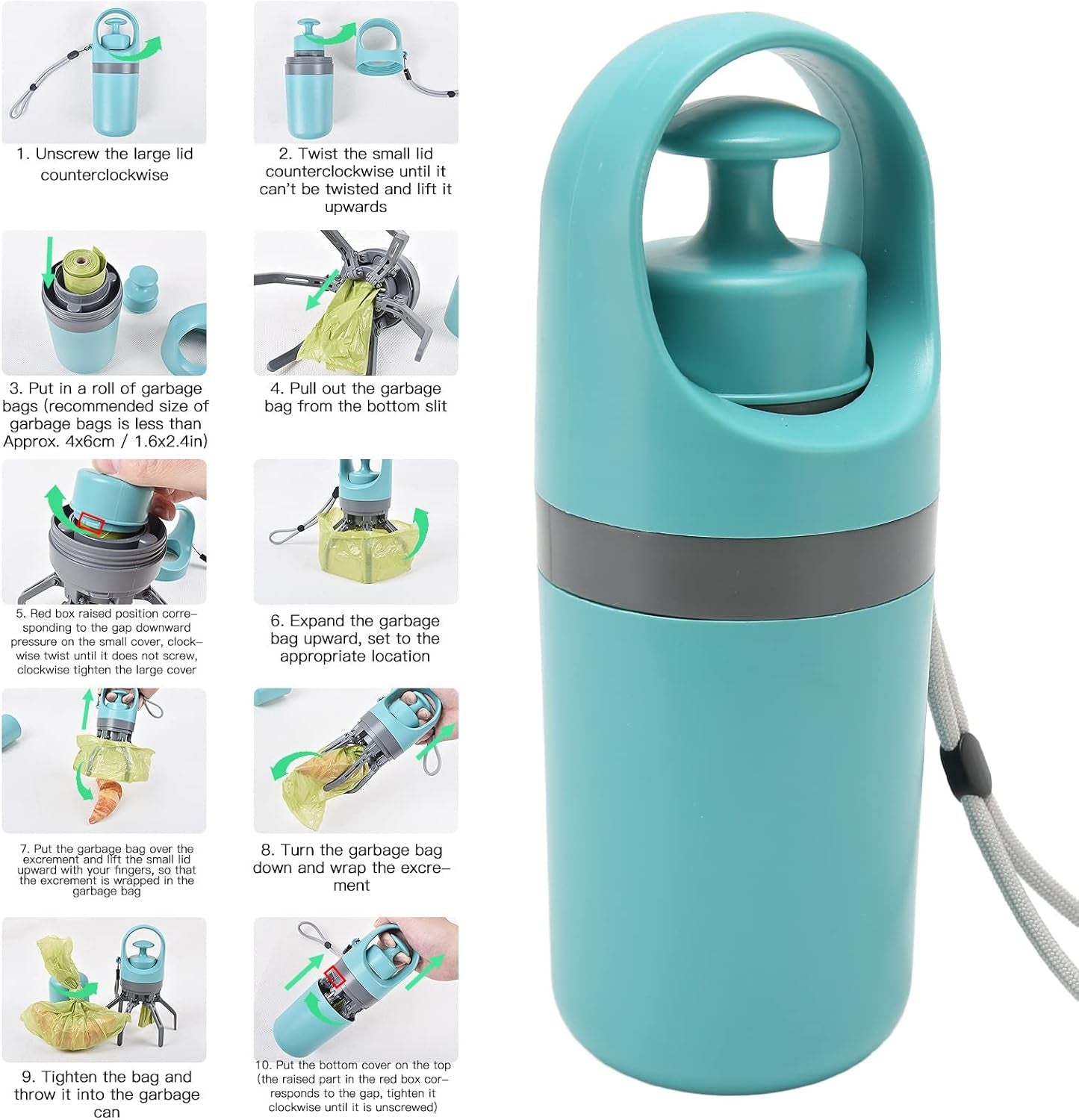 Dog Claw Poop Scooper, Lightweight Portable Poop Scooper with Bag Dispenser Dog Waste Picker Retractable Hanging Strap Pet Waste Scooper for Outdoor Walking